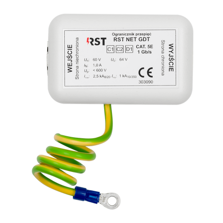 Ogranicznik przepięć RST NET GDT | do ochrony zgrubnej sieci informatycznych i systemów telewizji dozorowej IP