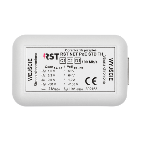 Ogranicznik przepięć RST NET PoE STD TH | do ochrony systemów telewizji dozorowej IP
