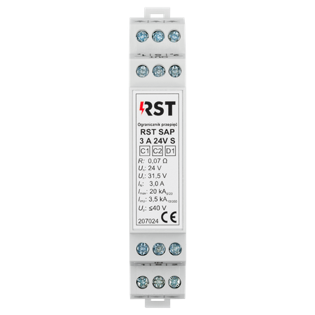 Ogranicznik przepięć RST SAP 3A 24V S | do ochrony pętli dozorowych systemów sygnalizacji pożaru